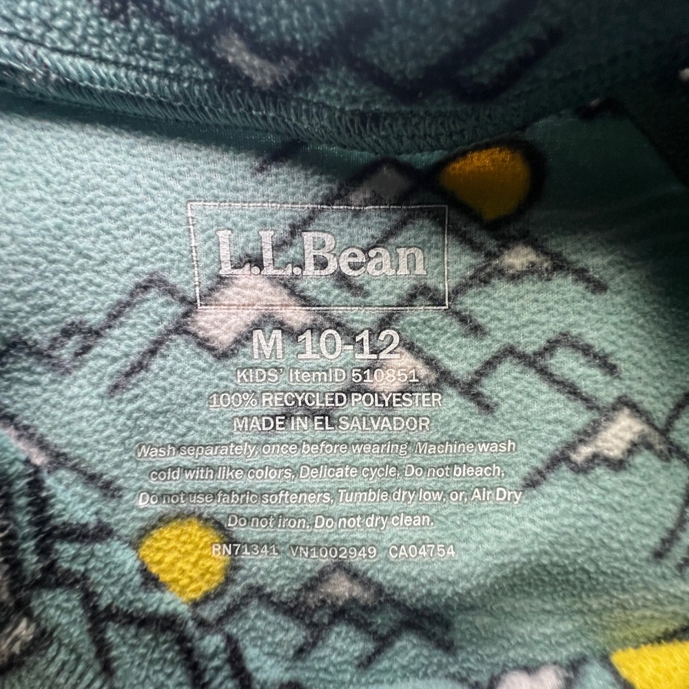 LL Bean Kids Fleece Pullover Mountain Print Blue Teal Size M 10-12 Winter Ski - Picture 7 of 10